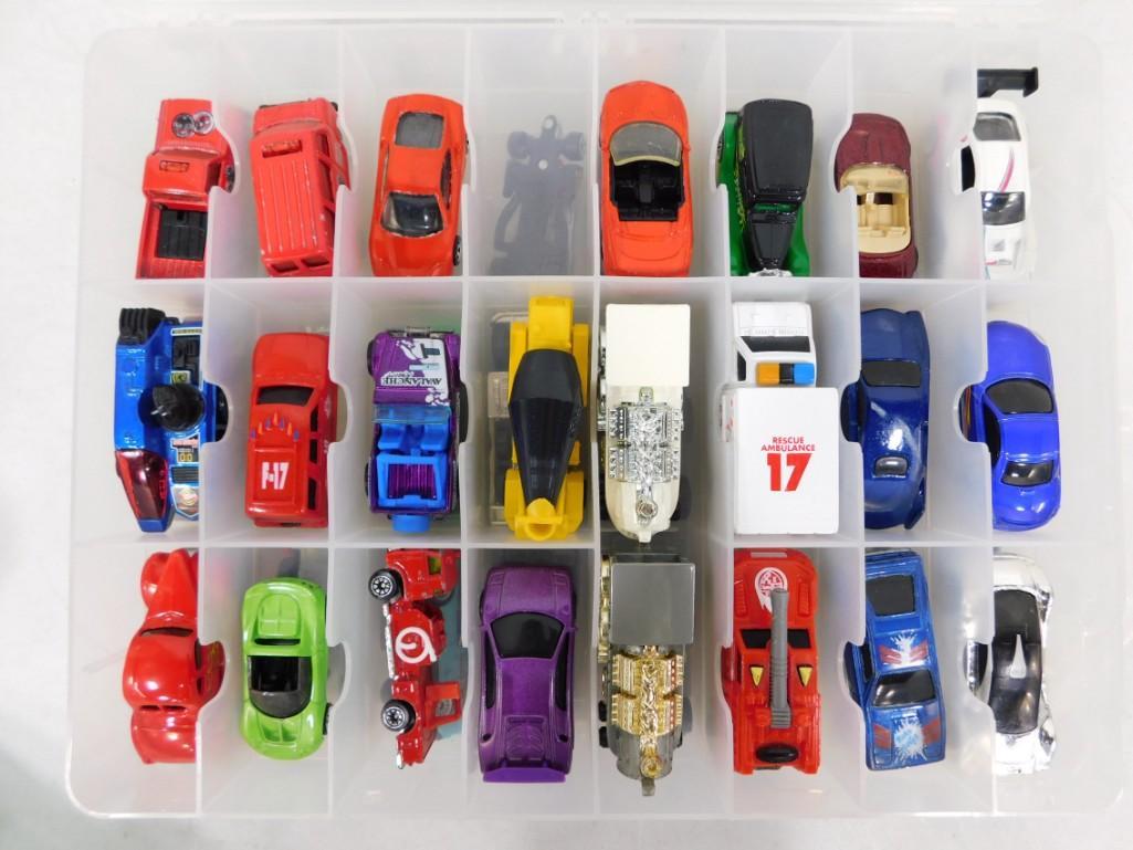 Lot of Toy Cars incl Hot Wheels, Etc and a Double Sided Case: Lot of Toy Cars incl Hot Wheels, Matchbox, Etc and a Double Sided Case