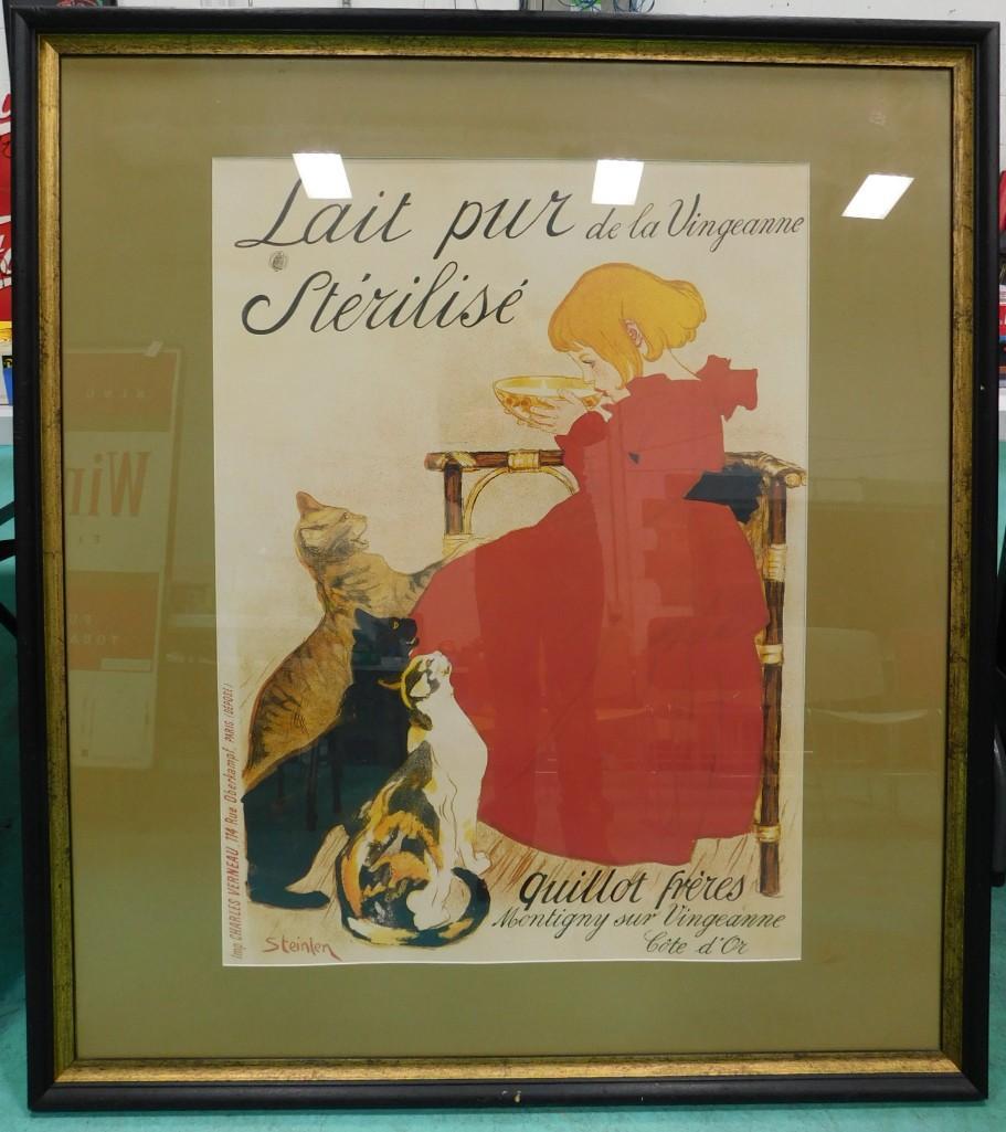 Large French Poster of a Girl with Cats Approx 42"x47": Large French Poster of a Girl with Cats Approx 42"x47"