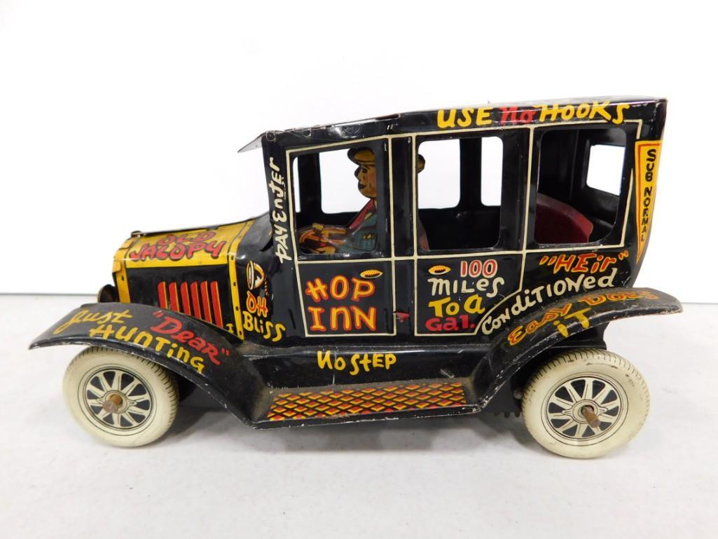 Vintage Wind Up Tin Toy Car Old Jalopy: Vintage Wind Up Tin Toy Car Old Jalopy Condition: Mechanism is a bit wonky but it kind of works