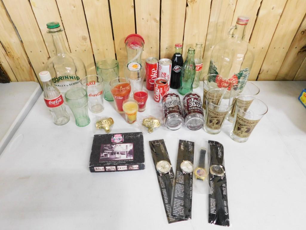 Glass Lot incl Coca Cola, Corinnis Hinkley and Schmidt, Coca Cola Glasses, Bottles, Cans, etc: Collectibles and Glass Lot incl Coca Cola, Corinnis Hinkley and Schmidt, Coca Cola Glasses, Bottles, Cans, Wrist Watches, etc