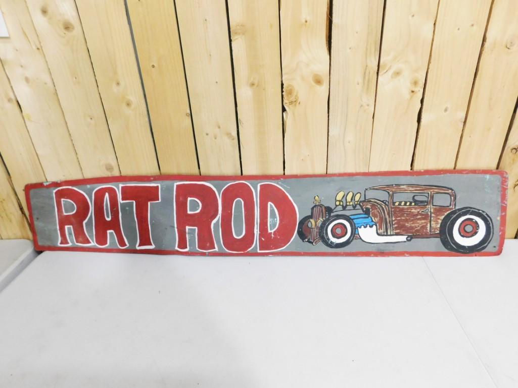 Vintage Hand Painted Rat Rod Sign: Vintage Hand Painted Ratrod Sign approx 7 1/.2" x 43"