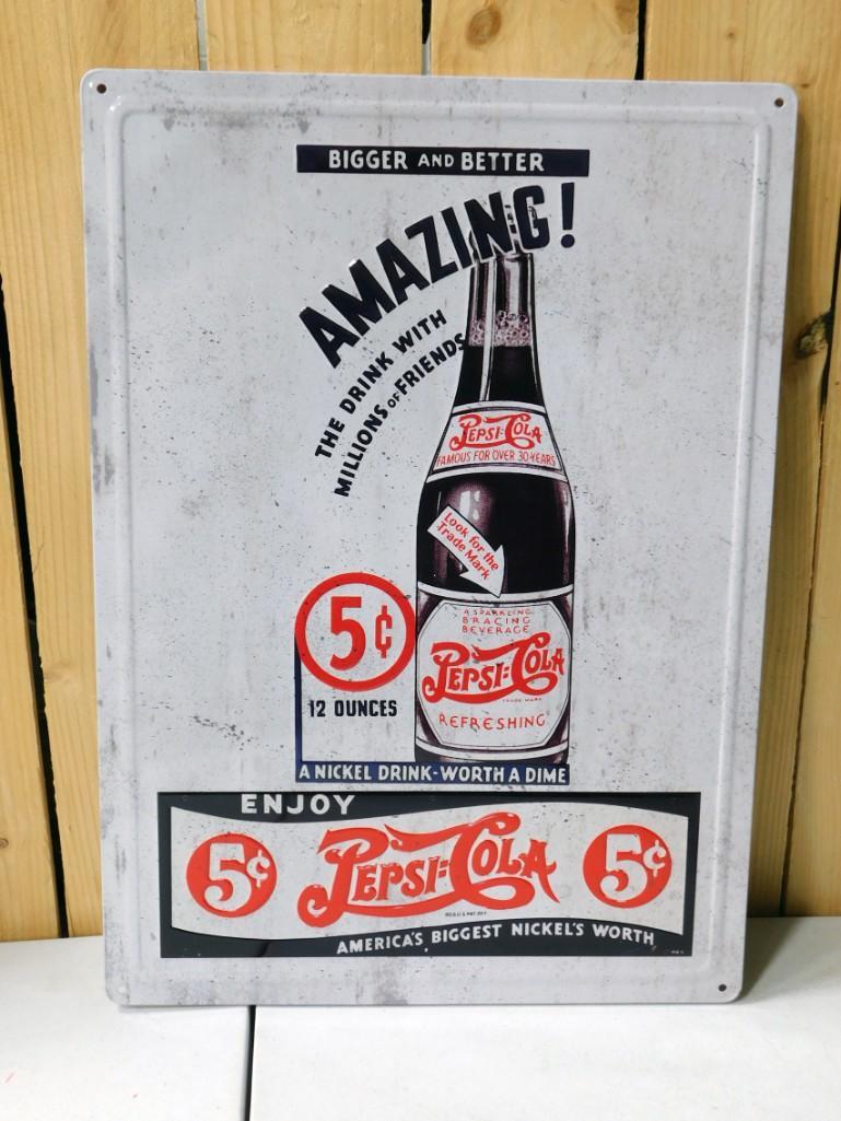 Pepsi Cola Embossed Metal Sign Modern Retro: Pepsi Cola Embossed Metal Sign Modern Retro . Measures about 12"x16.75"