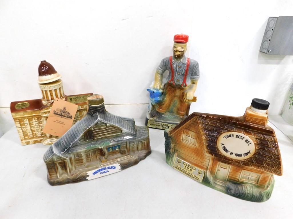 4 Figural Decanters incl Ponderosa Ranch, Paul Bunyan Brainerd, MN Centennial, Illinois Old State Ca (1 of 5)