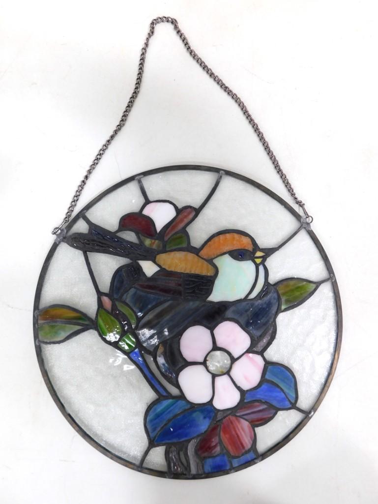 Stained Glass Window Hanging of Bird and Flowers (1 of 4)