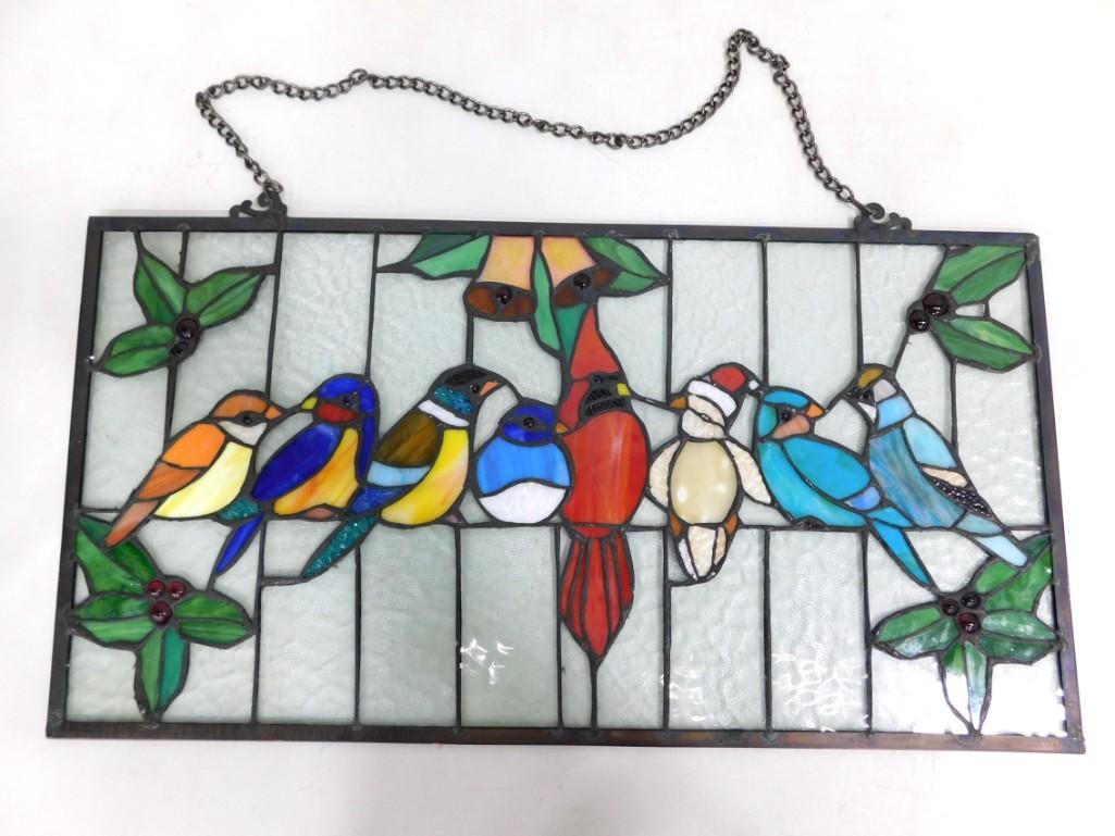 Stained Glass Window Hanging of Birds incl Cardinal, Blue Jay , Etc (1 of 3)