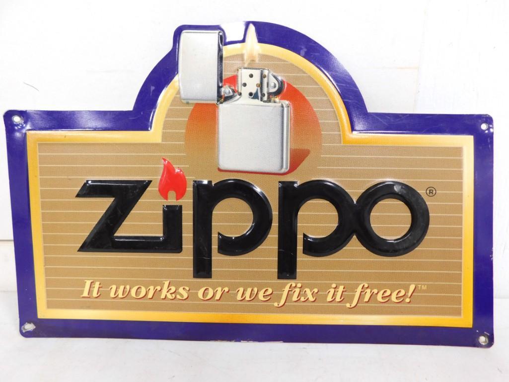 Zippo Lighters Embossed Metal Advertising Sign: Zippo Lighters Embossed Metal Advertising Sign