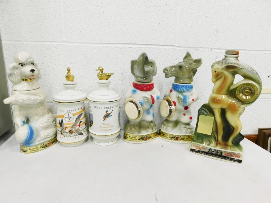 Decanters incl 1958 Jim Beam Ram Decanter with Thermometer, Jim Beam Poodle Decanter, (1 of 5)
