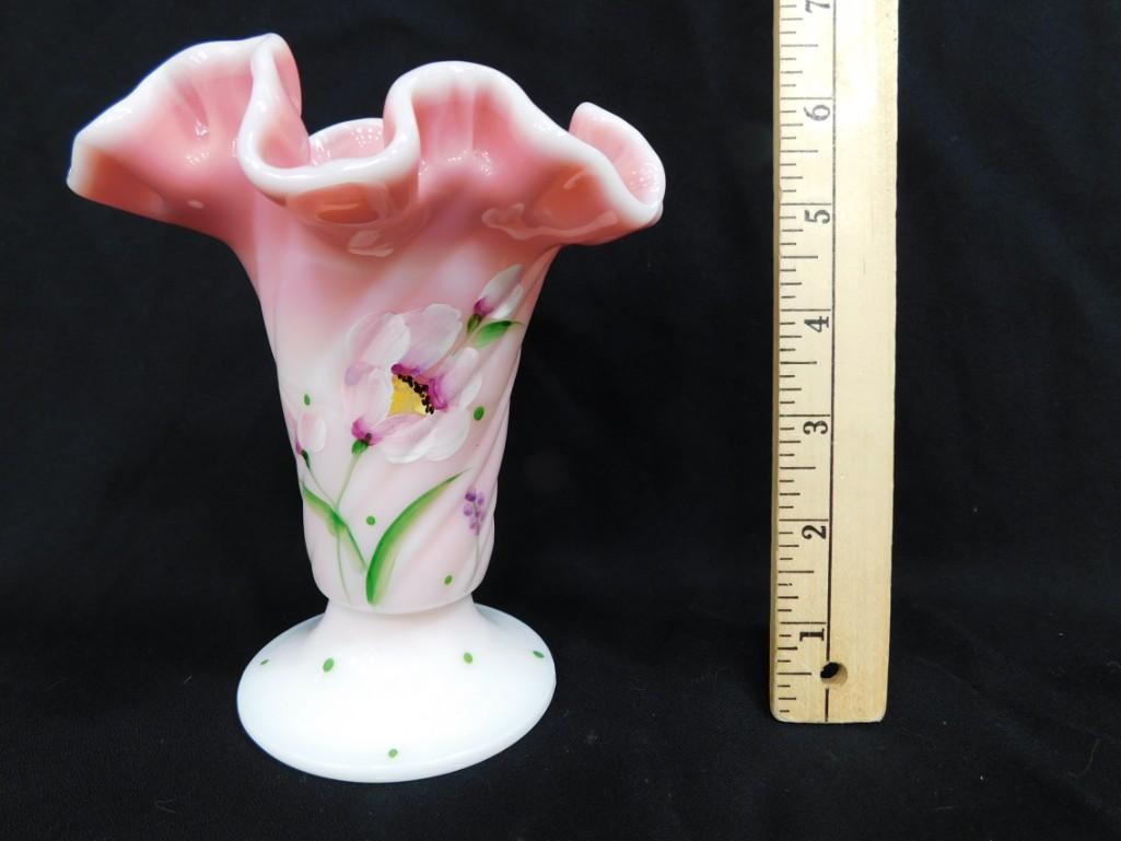 Fenton Milk Glass Vase Hand Painted by D Cutshaw (1 of 5)