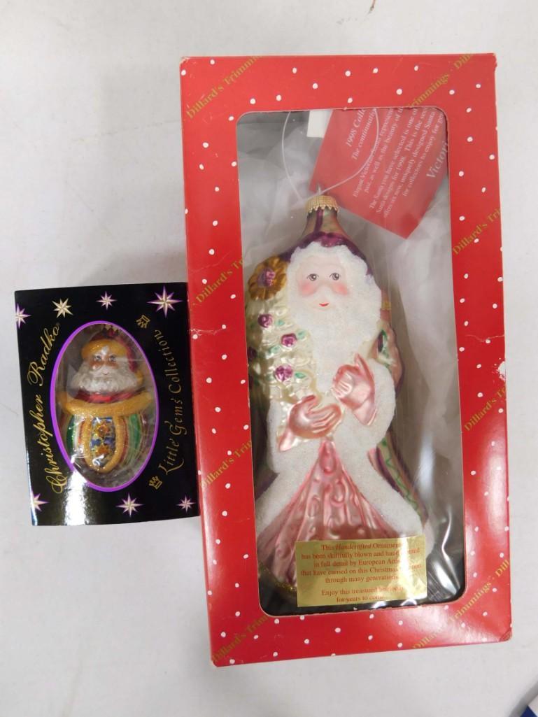 2 Hand Blown Glass Christmas Ornaments incl Christopher Radko Santa and Dillard's Trimmings (1 of 5)