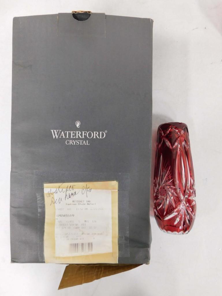 Cut to Clear Red Crystal Vase and a Waterford Candleholder (1 of 5)