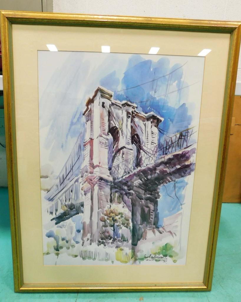 Framed Offset Lithograph Brooklyn Bridge 28"x36" (1 of 5)