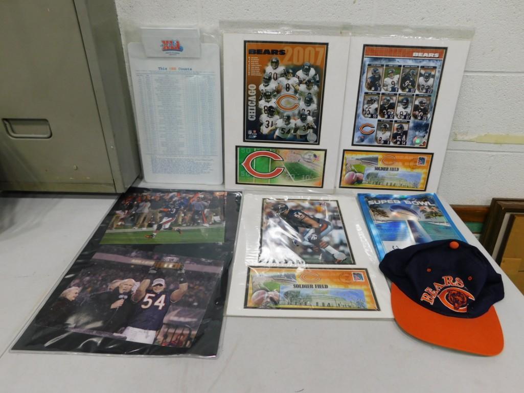 Sports Lot incl Chicago Bears Hat, Superbowl XLI Program, US Post Office Chicago Bears Photo Covers, (1 of 7)