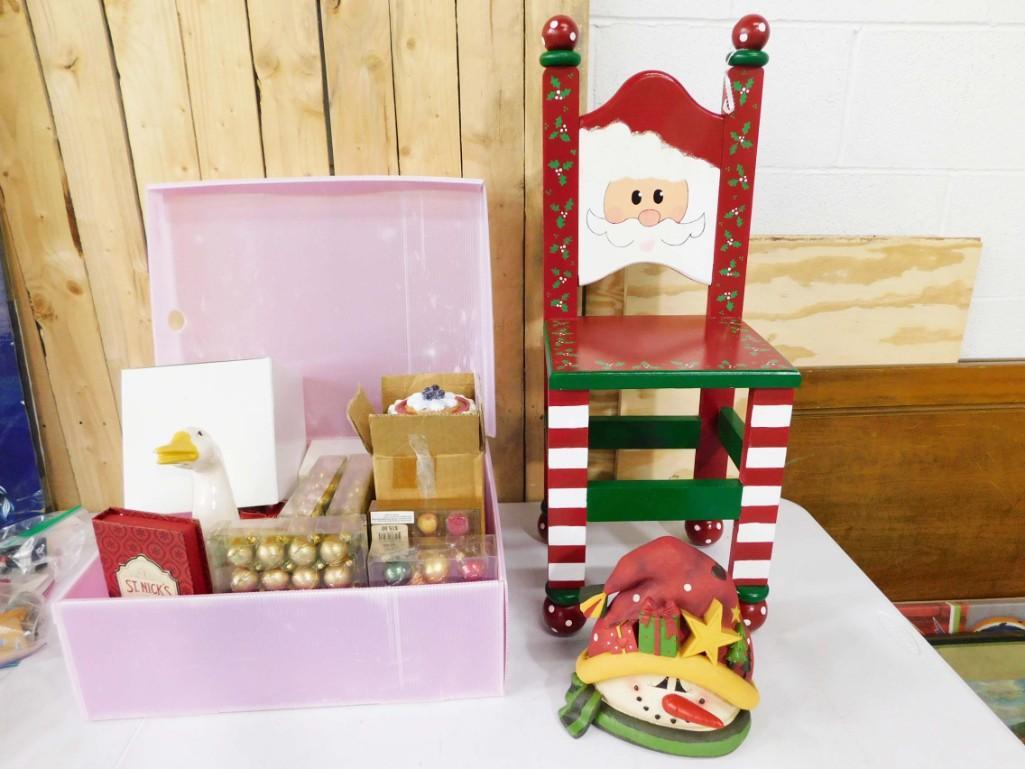 Christmas Lot incl Child's Santa Chair, Decorations, Ornaments, Dept 56 Cookies Match Box Holder, et (1 of 13)