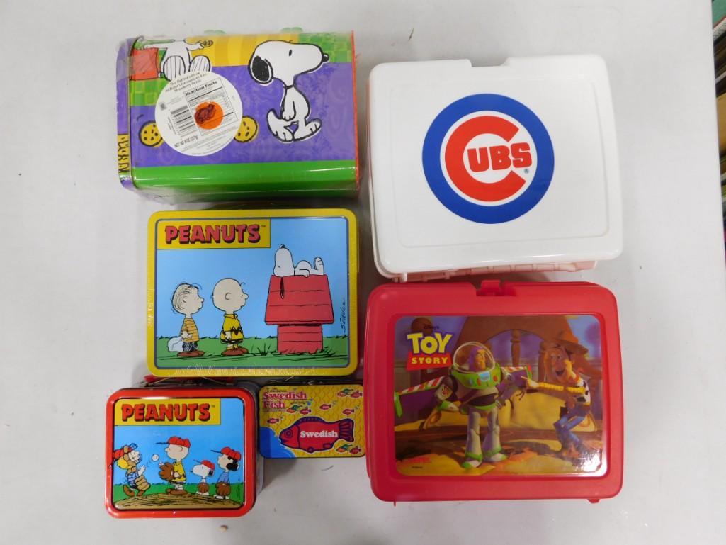 Lot of Lunchboxes incl 3 Metal Peanuts Lunchboxes, Chicago Cubs Plastic Lunchbox, Toy Story Plastic (1 of 6)