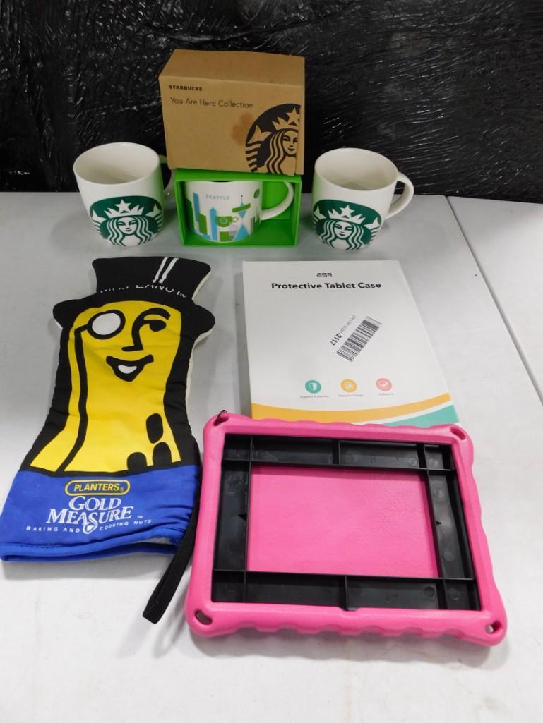 Misc. Lot including Mr. Peanut Oven Mitt, Starbucks Coffee Mugs, Protective Tablet Cover, etc. (1 of 4)