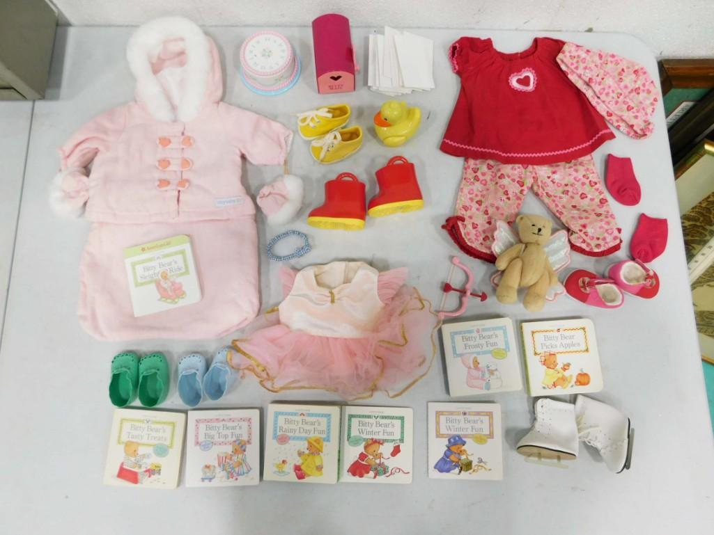 American Girl Bitty Baby Doll Outfits Valentines, Sleigh Ride, Shoes, Books, Accessories Lot (1 of 6)