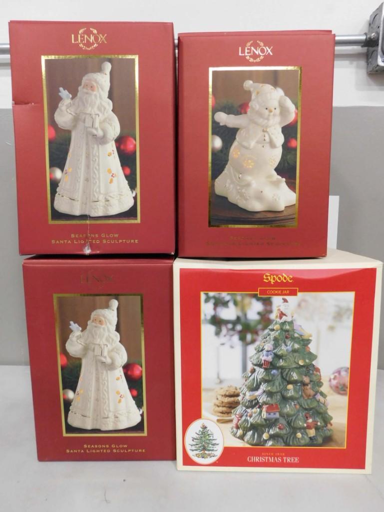 3 Lenox Seasons Glow Lighted Sculptures and a Spode Christmas Tree Cookie Jar (1 of 6)
