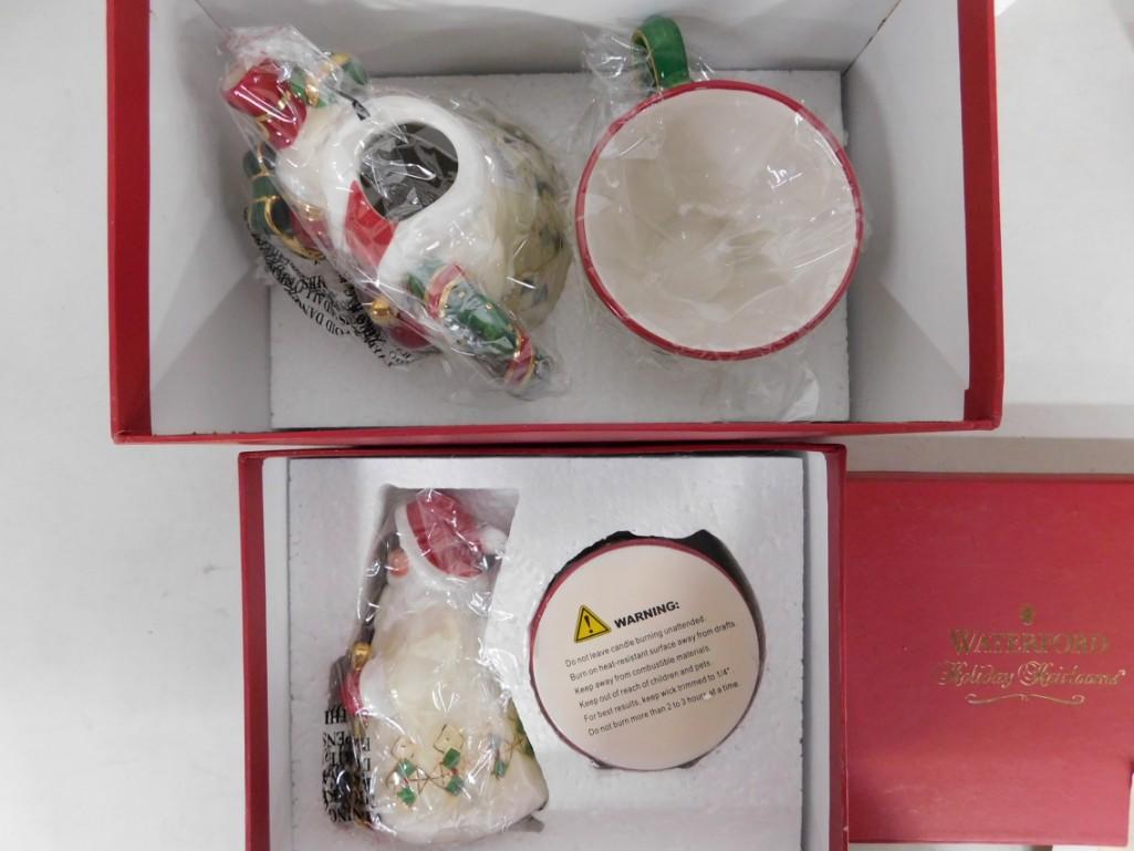 2 Waterford Holiday Heirlooms incl Jolly Santa Tea for One and Jolly Santa Filled Candle Box: 2 Waterford Holiday Heirlooms incl Jolly Santa Tea for One and Jolly Santa Filled Candle Box