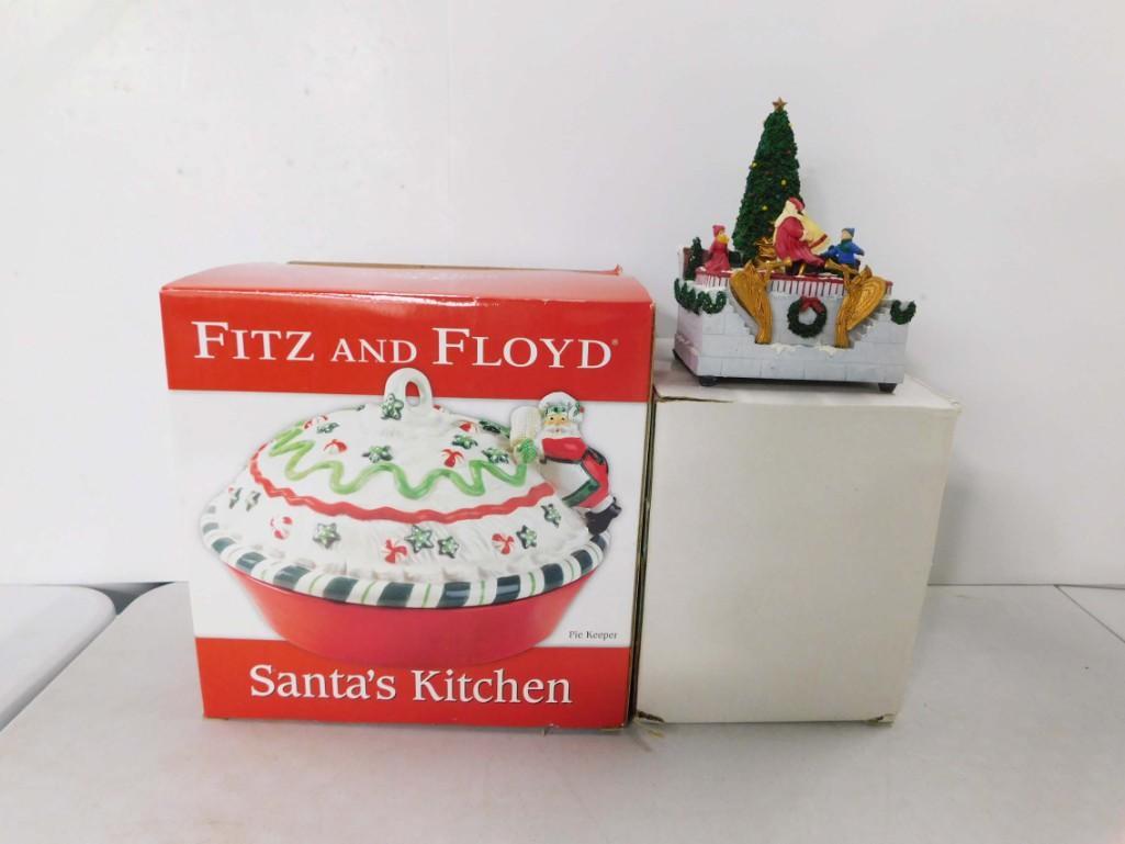 Fitz and Floyd Santa's Kitchen Pie Keeper and a Christmas Music Box (1 of 7)
