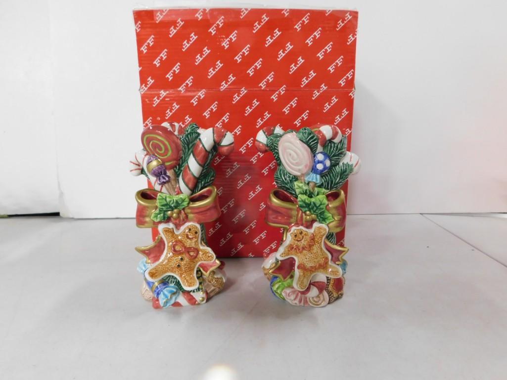 Pr of Fitz and Floyd Gingerbread Man Sugar Plum Christmas Candle Holders (1 of 4)