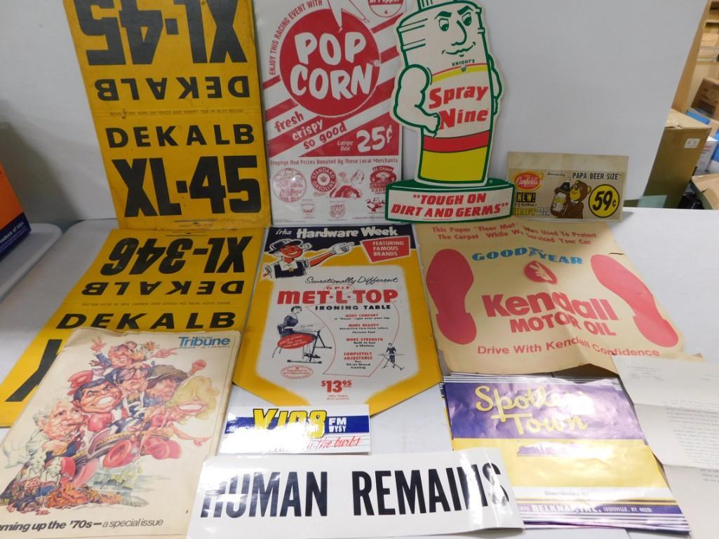Vintage Ephemera incl Advertising .  Includes Spray Nine Paper Sign, Dekalb, Met-L-Top Advertisement (1 of 9)