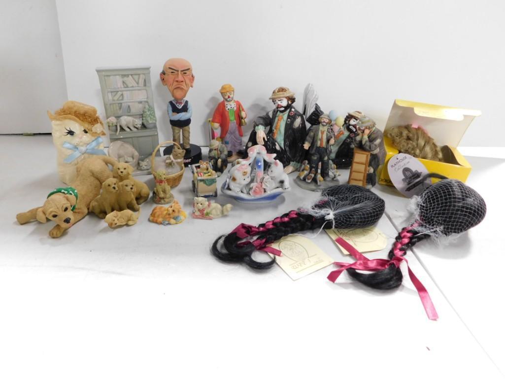 Collectibles Lot incl Emmett Kelly Clown Figurines, Cat Figurines, Dog Figurines, (1 of 10)