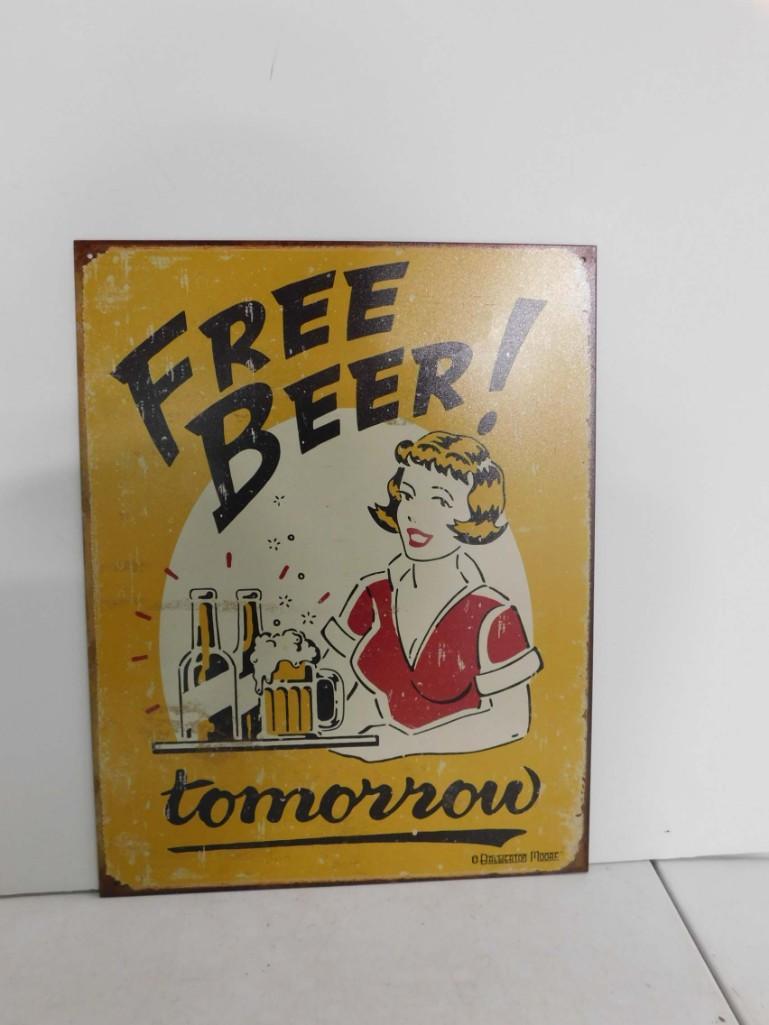 Free Beer Tomorrow Metal Sign Dewing Moore Modern Retro: Free Beer Tomorrow Metal Sign Dewing Moore Modern Retro