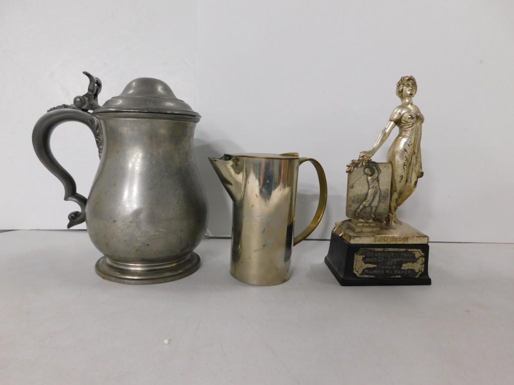 Pewter Stein, Small Pitcher and a 1920's Women's Golf Trophy (1 of 15)