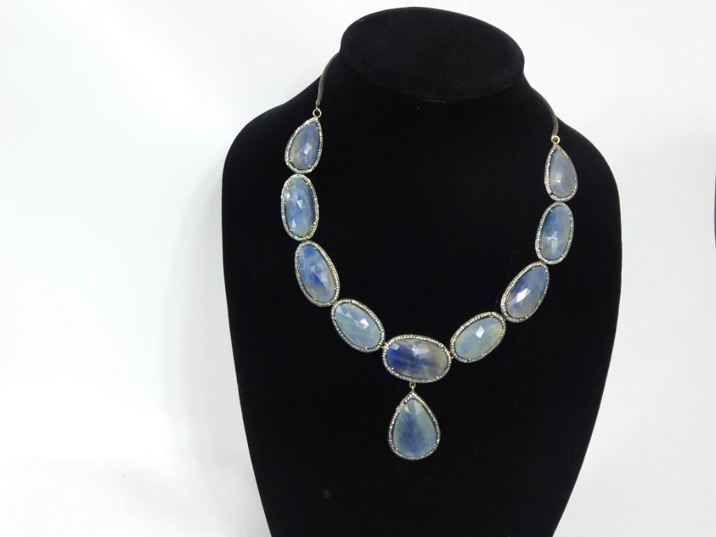 Necklace with Sterling Chain Blue Semi Precious Stone or Glass (1 of 5)