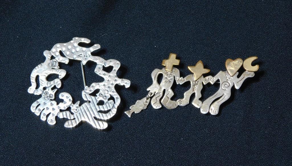 2 Richard Lindsay Sterling Pins Cats and 3 Men w a Fish (1 of 9)