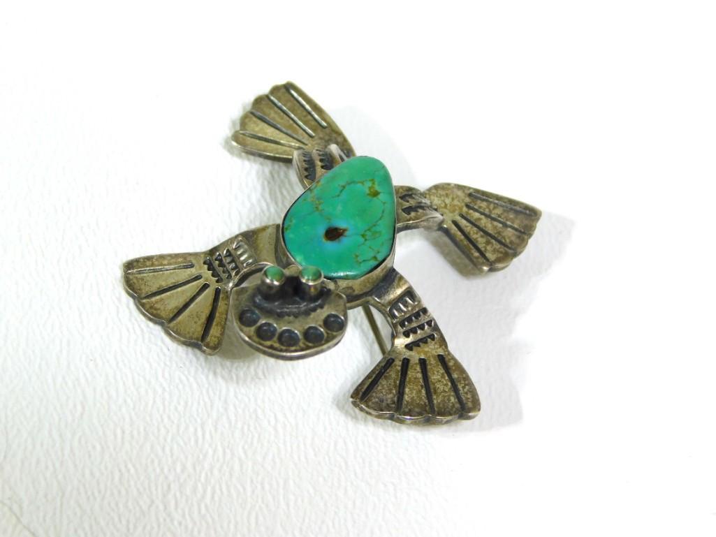 Frederico Jimenez Sterling Silver Frog w/Turquoise Stones Pin or Brooch (1 of 7)
