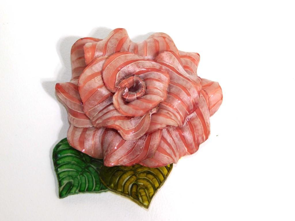 Fabrice Paris Pin or Brooch Pink Rose w/ Red Stripes (1 of 4)