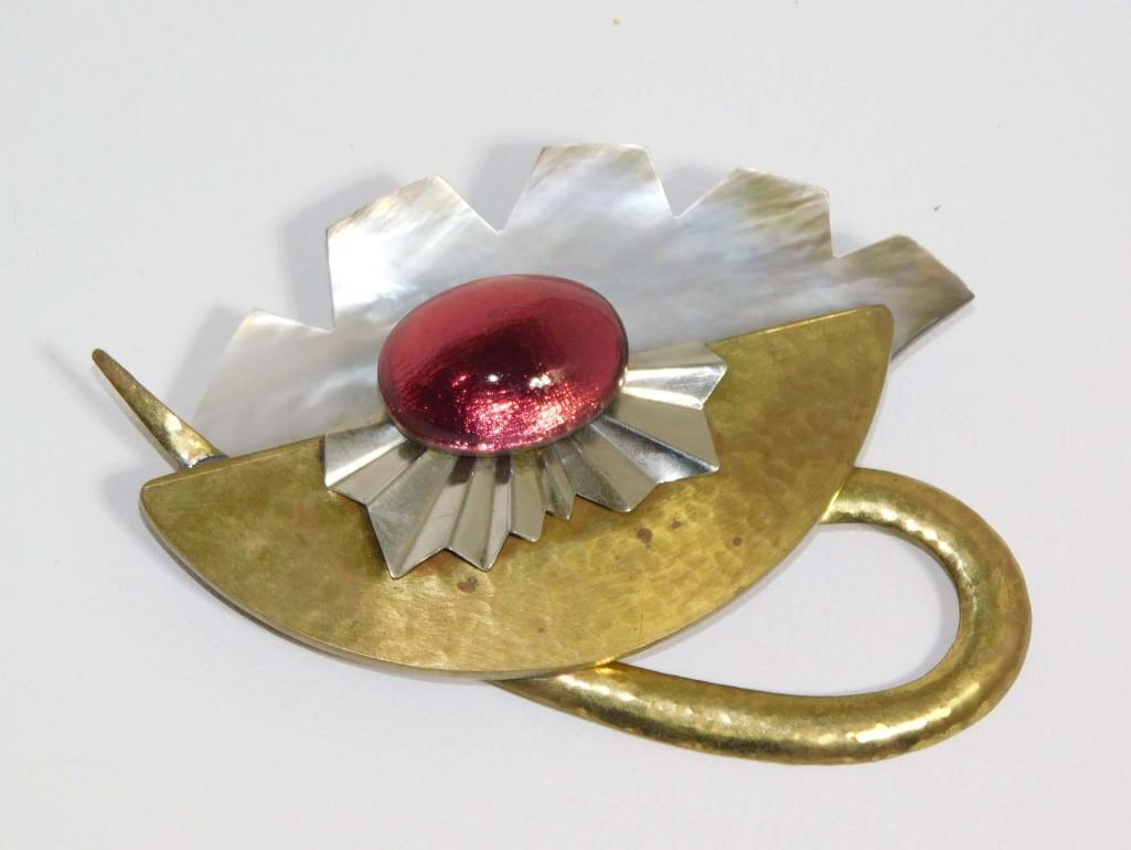 Fabrice Paris Pin or Brooch Brass and Abalone (1 of 5)