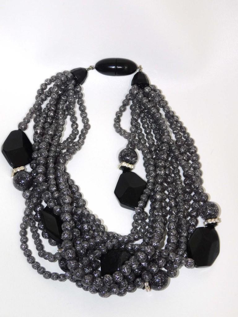 Fiocchi Italy 10 Strand Beaded Necklace with Black and Silver Features: Fiocchi Italy 10 Strand Beaded Necklace with Black and Silver Features - 13" Length - PLEASE NOTE: any props, stands, displays, trays, and/or quarters shown in the pictures are not included with t