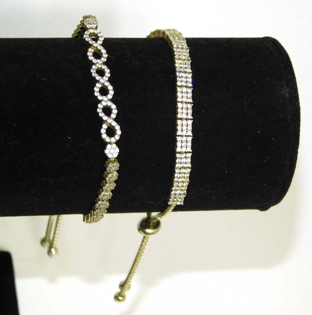 2 Sterling Bolero Adjustable Bracelets w/Tiny Rhinestones (1 of 4)