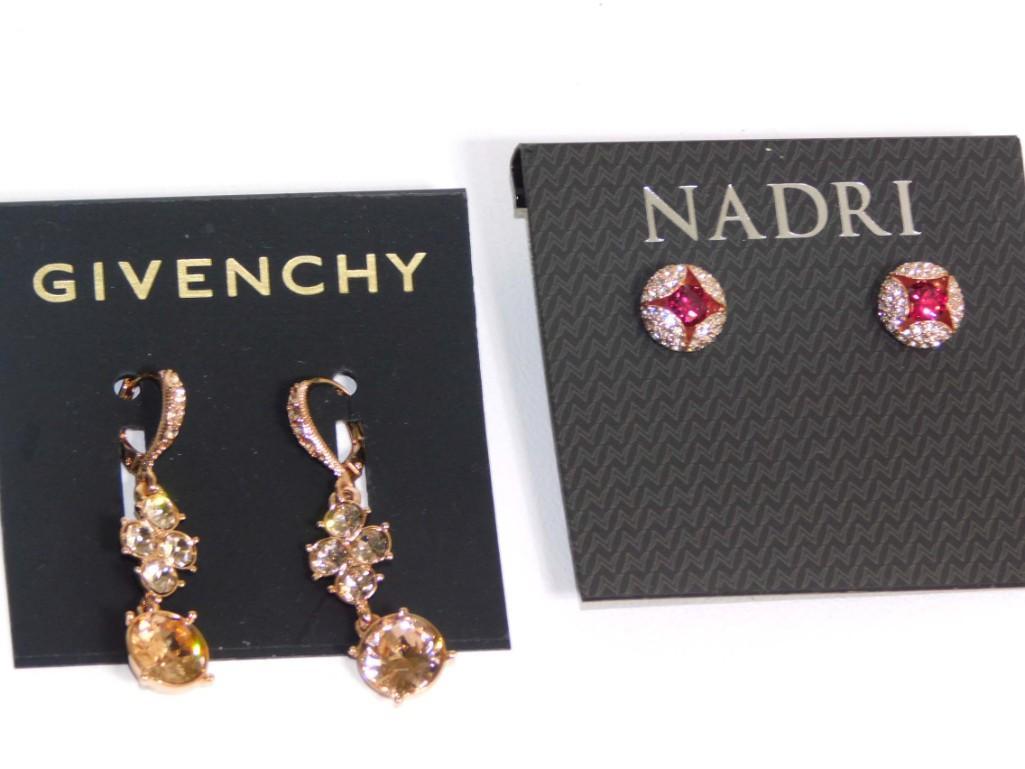 2 pr New Earrings incl Givenchy and Nadri: 2 pair of new earrings inc Givenchy and Nadri . PLEASE NOTE: any props, stands, displays, trays, and/or quarters shown in the pictures are not included with the item(s) and are shown for display and/o