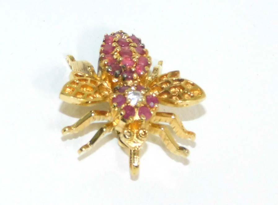 Ruby, Diamond, Gold Bumblebee Pin or Brooch (1 of 5)