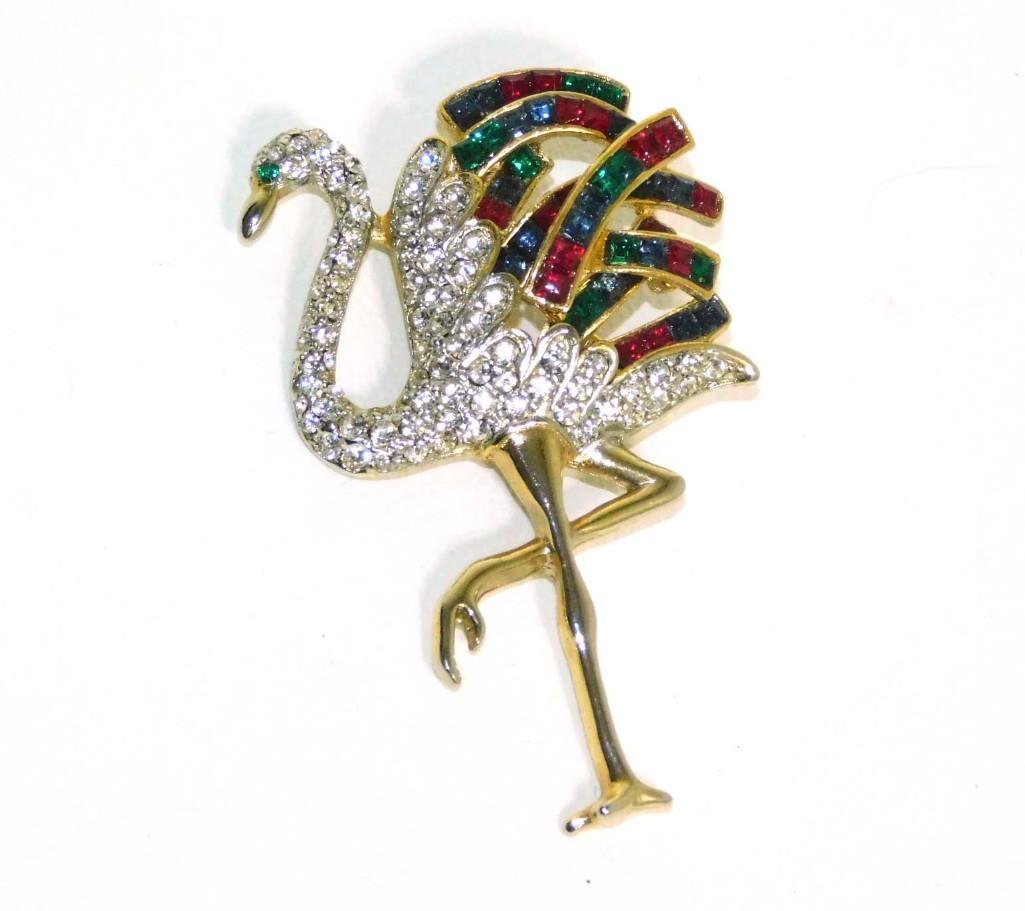 Vintage Rhinestone Brooch or Pin Crane Bird (1 of 3)