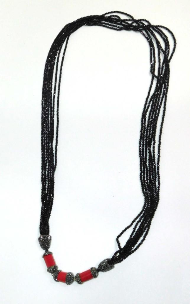 Black & Silver Hematite Necklace with Tomato Red Stones: Black & Silver Hematite Necklace with Tomato Red Stones