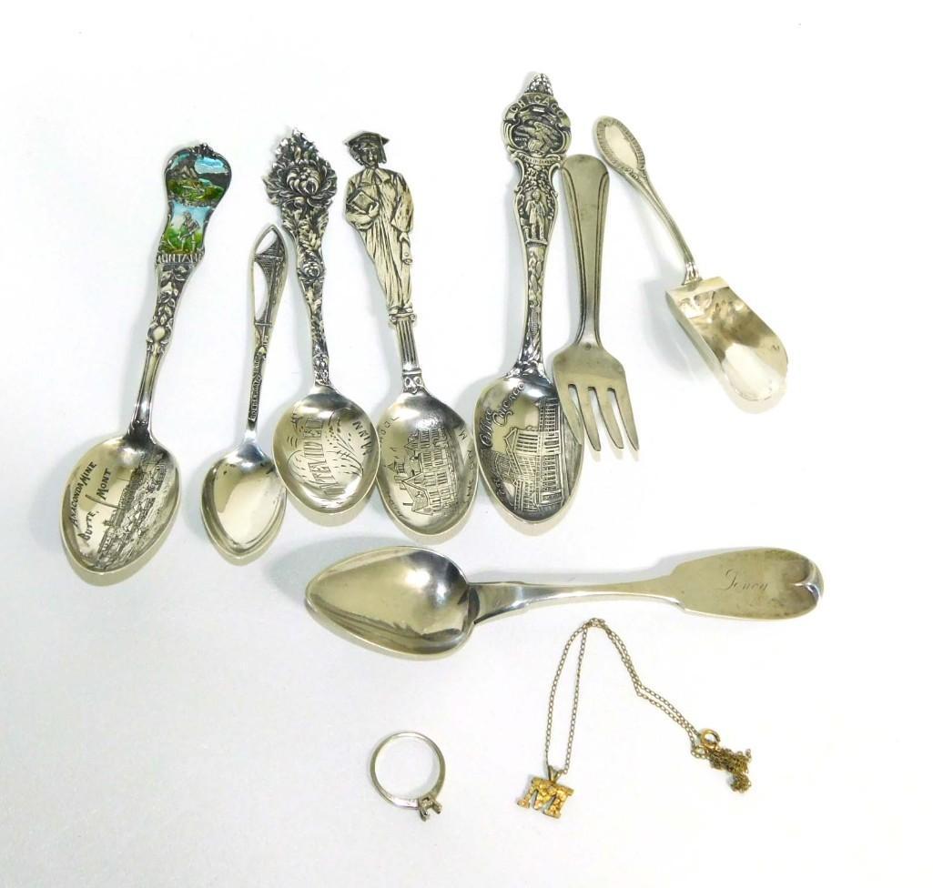 Mostly Sterling Silver Souvenir Spoons, Jewelry, Etc (1 of 4)