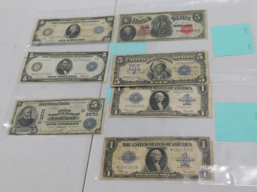 Lot of old Large Bill U.S. Paper Money including 1914 $10 with Jackson (1 of 9)