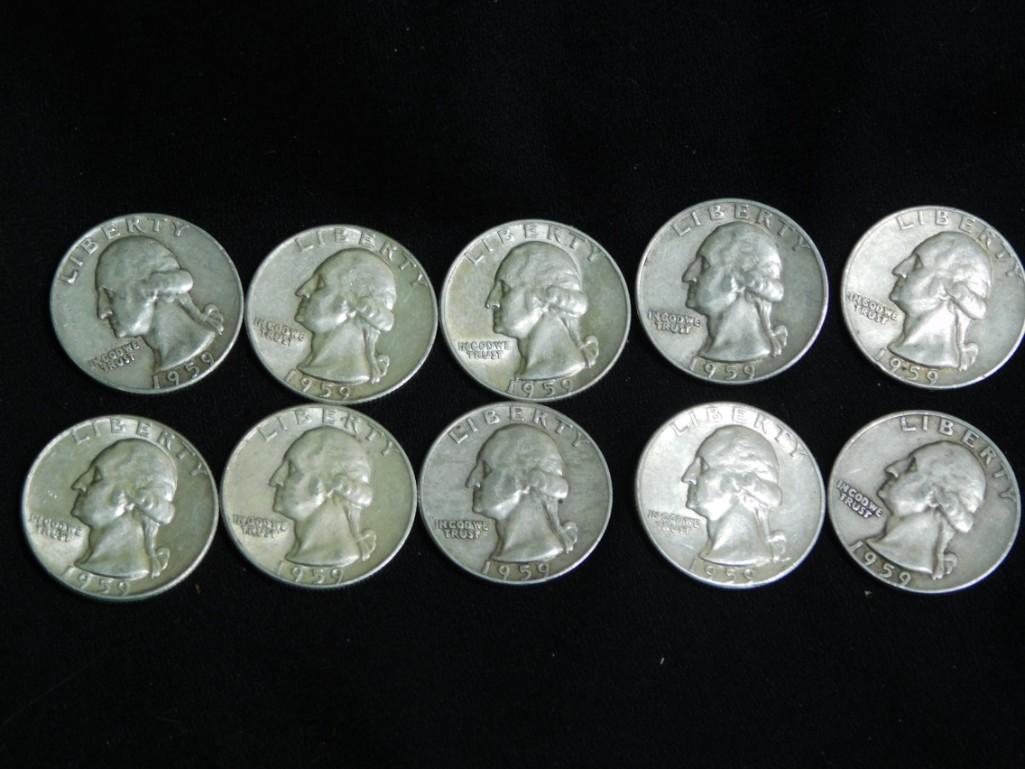 10 Washington Quarters 90% Silver All 1959 (1 of 6)