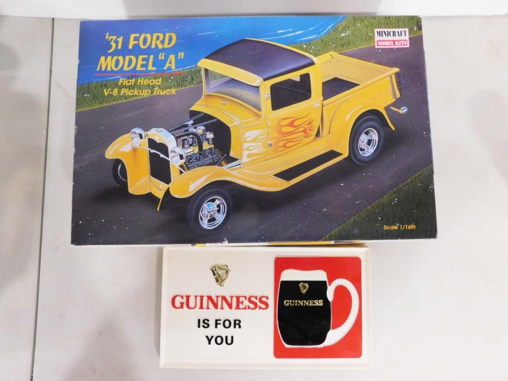 Vintage Guinness Beer Sign and 1/16th Scale '31 Ford Model A Pickup Truck Kit (1 of 3)