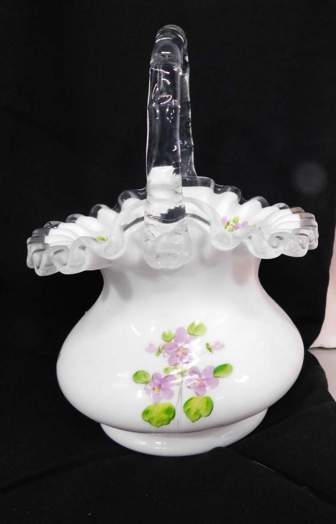 Fenton Silver Crest Basket with Hand Painted Design (1 of 5)