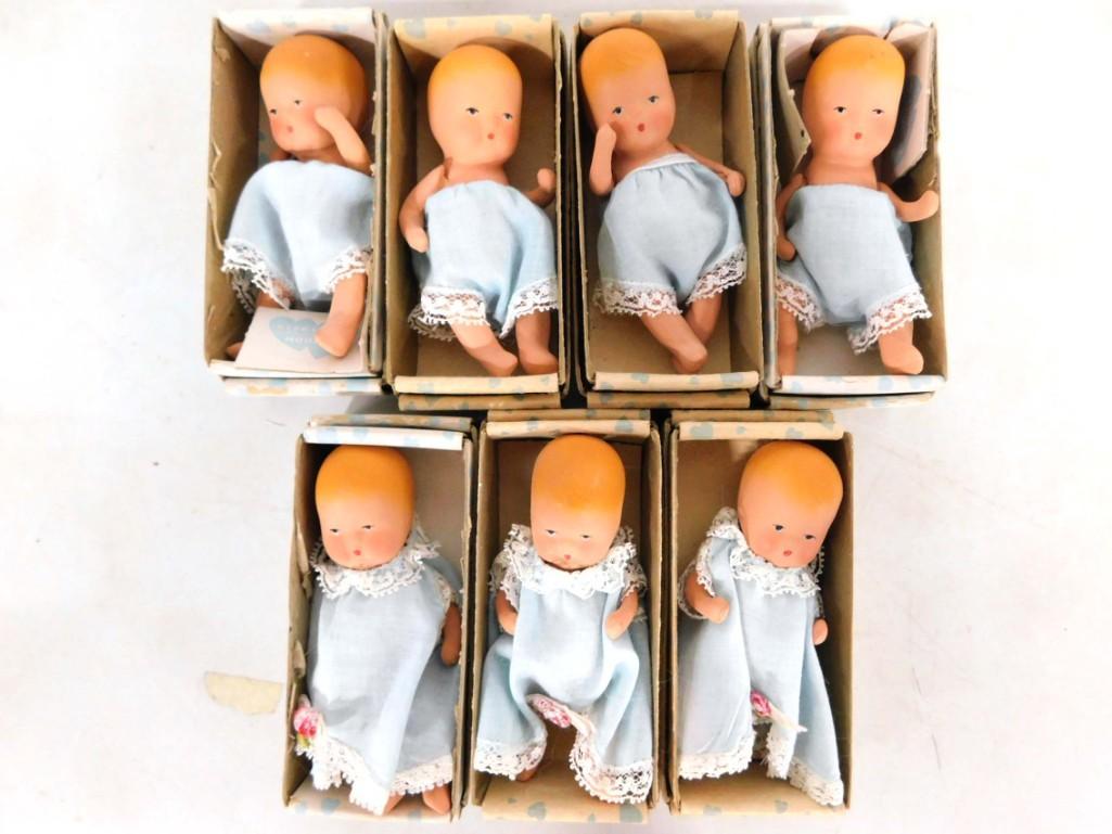 7 Vtg Kerr & Hinz Bisque Baby Baby Dolls w Original Boxes Model B Storybook Style (1 of 7)