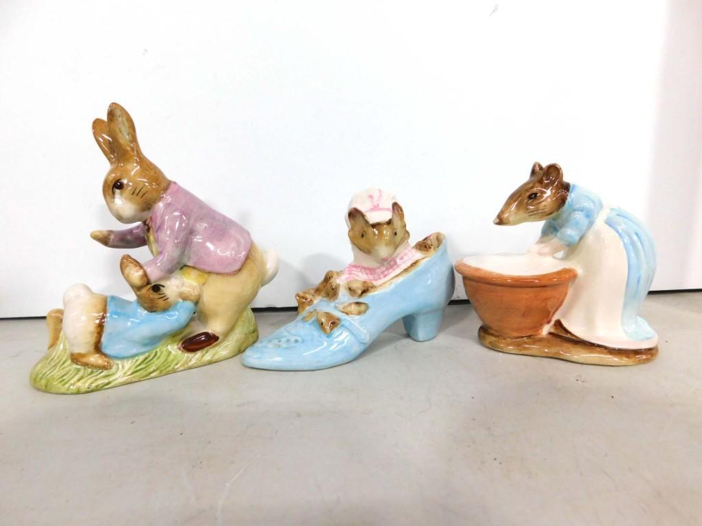 3 Beatrix Potter Figurines incl Mr Benjamin Bunny & Peter Rabbit, The Old Woman Who Lived in a Shoe, (1 of 6)