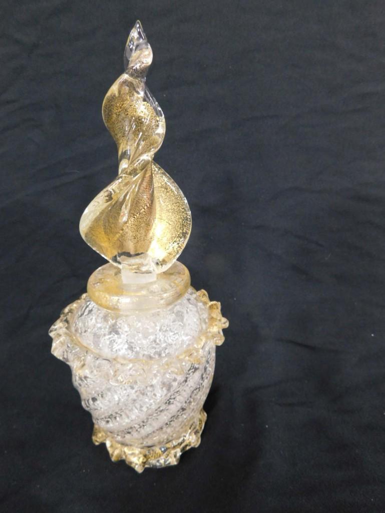 Art Glass Perfume Bottle with Gold Flake Design (1 of 5)