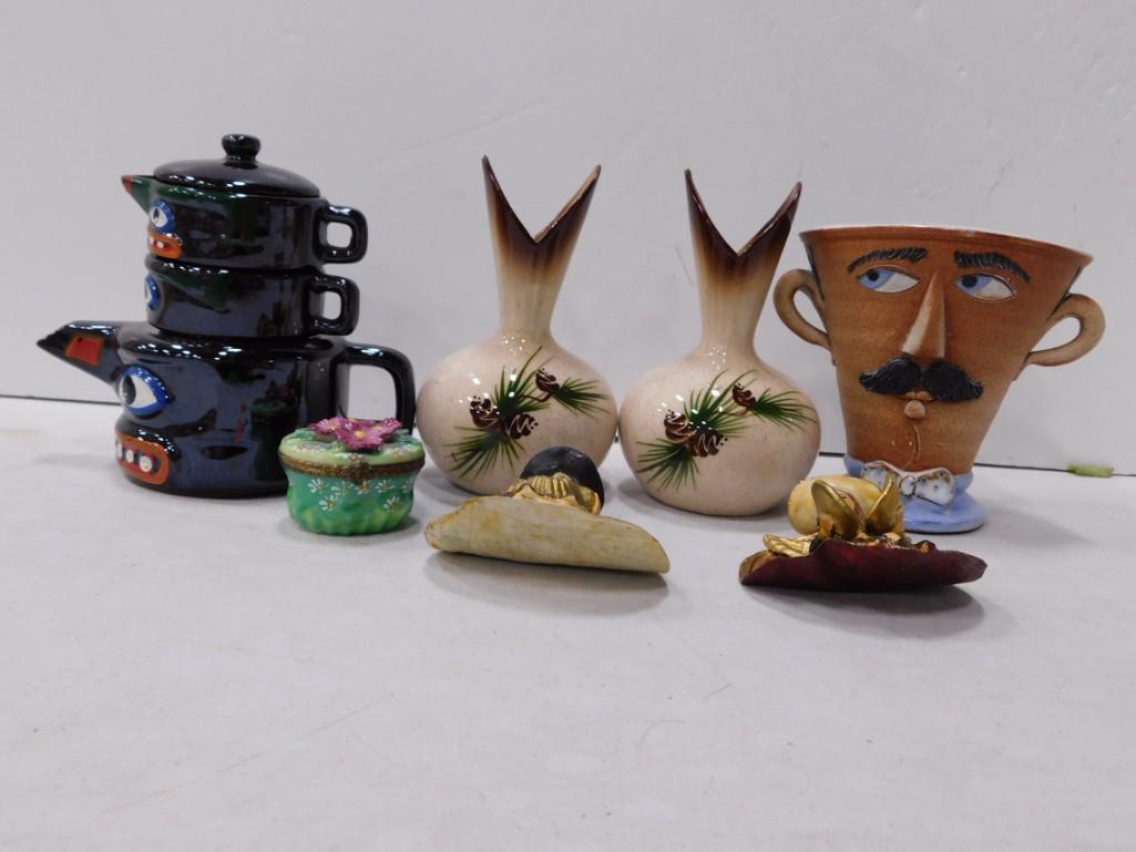 Quirky art pottery including vases, dish, cups, etc. (1 of 16)