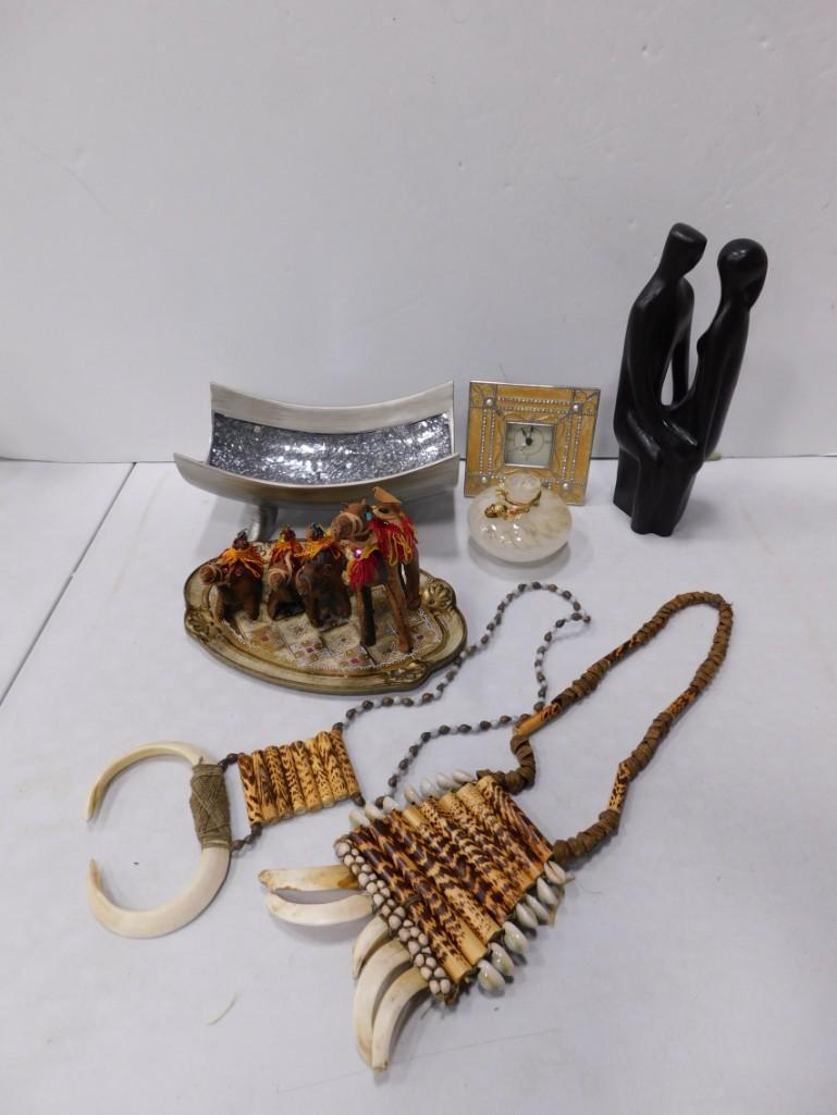 Misc. decor lot including figurines, clock, necklaces, etc. (1 of 13)