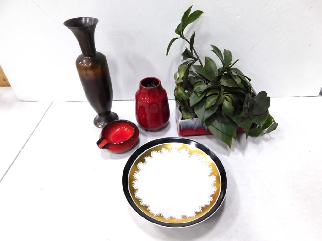 Vintage Lot incl Buckeburg Pottery Vase, Red Drip Glaze Planter, Red Individual Ashtray, etc (1 of 10)